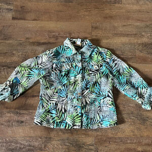 Women's Ruby Rd. Tropical Print Jacket Green/Blue Size 10